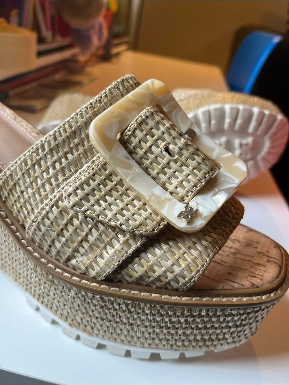 Sam Edelman Livi Platform Woven Wedge Slide Sandals in Natural